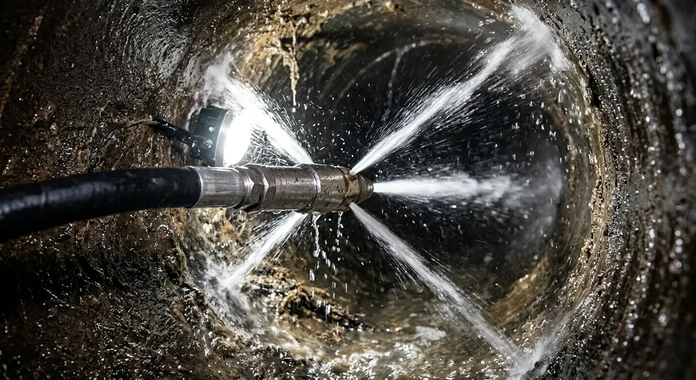 High-pressure hydro jetting nozzle cleaning sewer pipe for Storm Drain Cleaning in Windsor